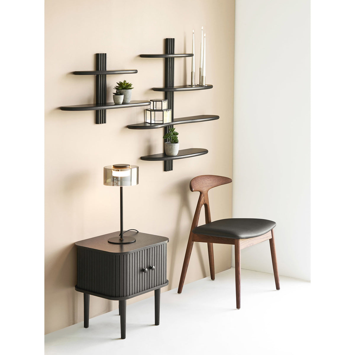 Aliano Wandplank - eiken, zwart 65 x 17,5 x 42,5 cm