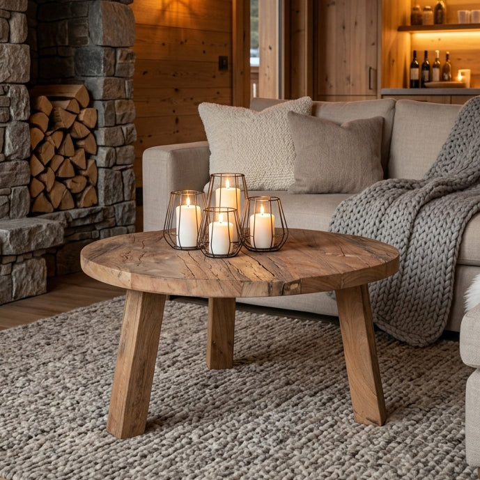 Farmwood ronde salontafel - van FSC-gecertificeerd gerecycled hout - Ø 70 x 38 cm